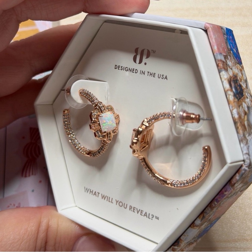 Rose Gold Hoop Earrings with Opal by BP